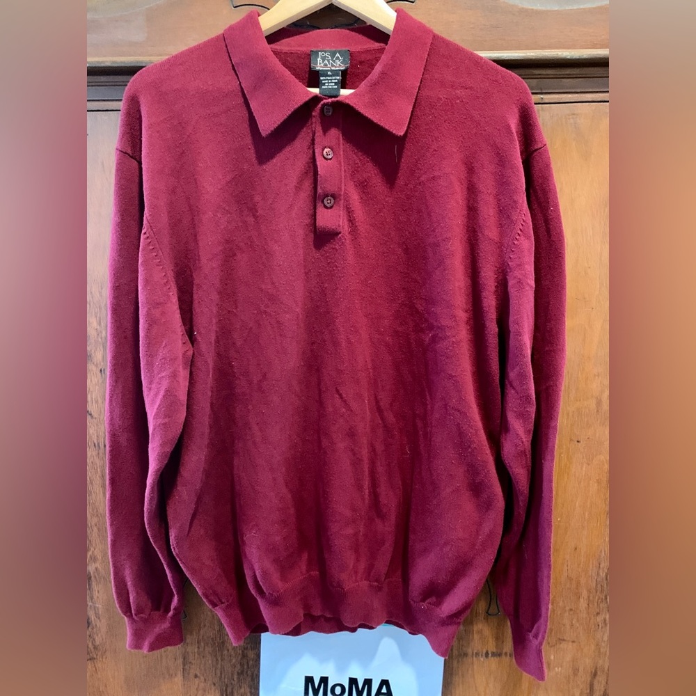 Jos. A. Bank Signature Collection Long-Sleeve Polo Shirt XL, Cotton, Red